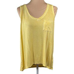 Jane & Delancey Burnout Tank Top Yellow Scoop Neck Size XL Extra Large Pocket